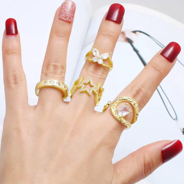 Wholesale Ring Copper 18K Gold Plated Fivepointed Star Butterfly Geometric Minimalist Unisex
