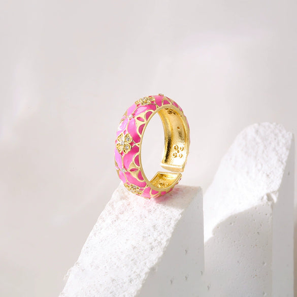 Wholesale Ring Copper 18K Gold Plated Geometric Micro Inlay Women's Retro Bohemian Style