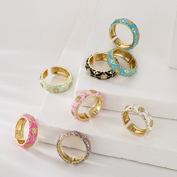 Wholesale Ring Copper 18K Gold Plated Geometric Micro Inlay Women's Retro Bohemian Style