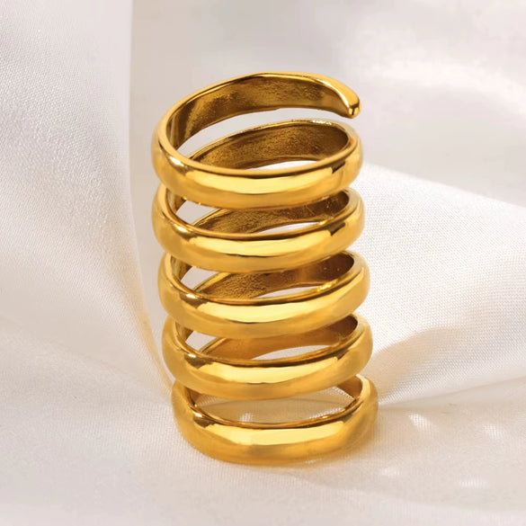 Wholesale Ring Copper 18K Gold Plated Geometric Wave Multi Layer Irregular Spiral Style