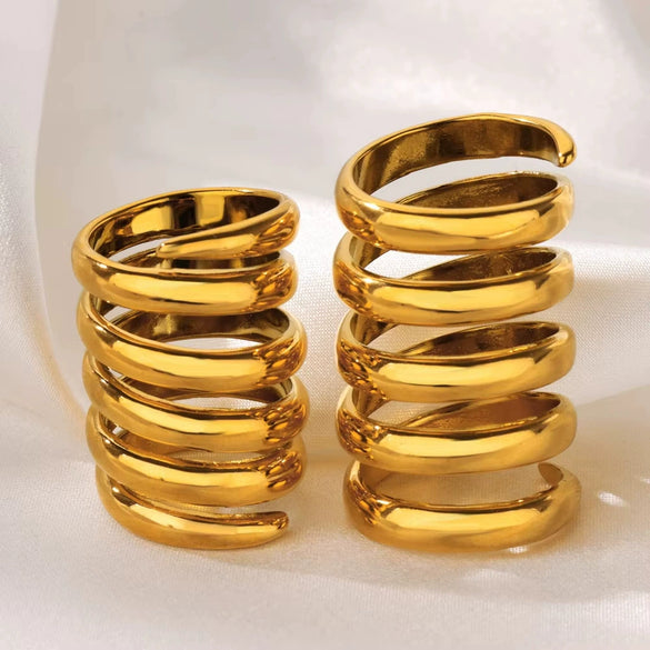 Wholesale Ring Copper 18K Gold Plated Geometric Wave Multi Layer Irregular Spiral Style