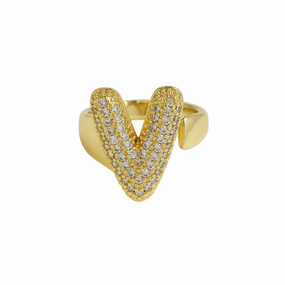 Wholesale Ring Copper 18K Gold Plated Letters Numbers Text Style Balloon Bubble Shape