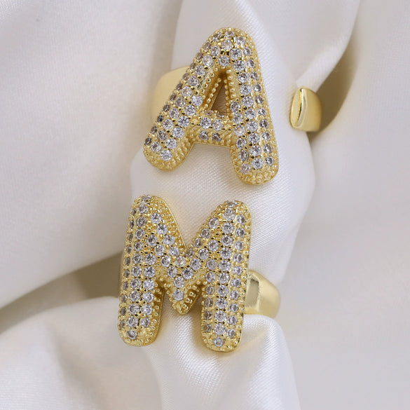 Wholesale Ring Copper 18K Gold Plated Letters Numbers Text Style Balloon Bubble Shape