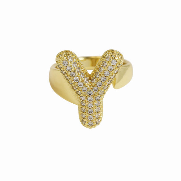 Wholesale Ring Copper 18K Gold Plated Letters Numbers Text Style Balloon Bubble Shape