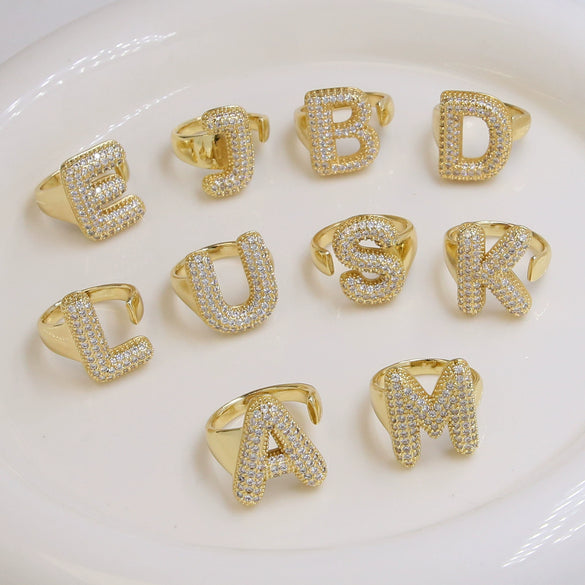 Wholesale Ring Copper 18K Gold Plated Letters Numbers Text Style Balloon Bubble Shape