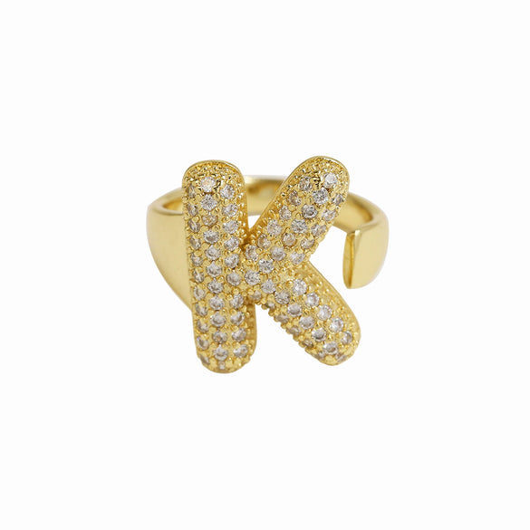 Wholesale Ring Copper 18K Gold Plated Letters Numbers Text Style Balloon Bubble Shape