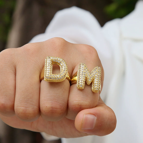 Wholesale Ring Copper 18K Gold Plated Letters Numbers Text Style Balloon Bubble Shape