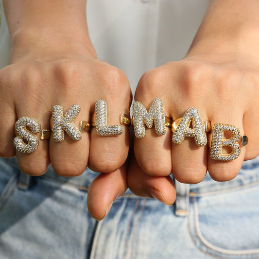 Wholesale Ring Copper 18K Gold Plated Letters Numbers Text Style Balloon Bubble Shape