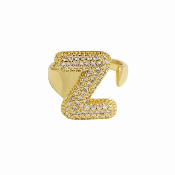 Wholesale Ring Copper 18K Gold Plated Letters Numbers Text Style Balloon Bubble Shape