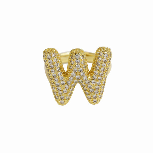 Wholesale Ring Copper 18K Gold Plated Letters Numbers Text Style Balloon Bubble Shape