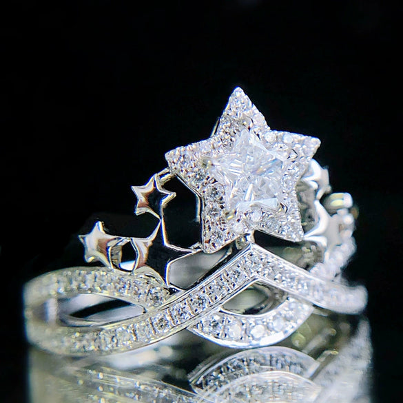 Wholesale Ring Copper Luxury Simulation Zircon Fivepointed Star Crown Style Unisex
