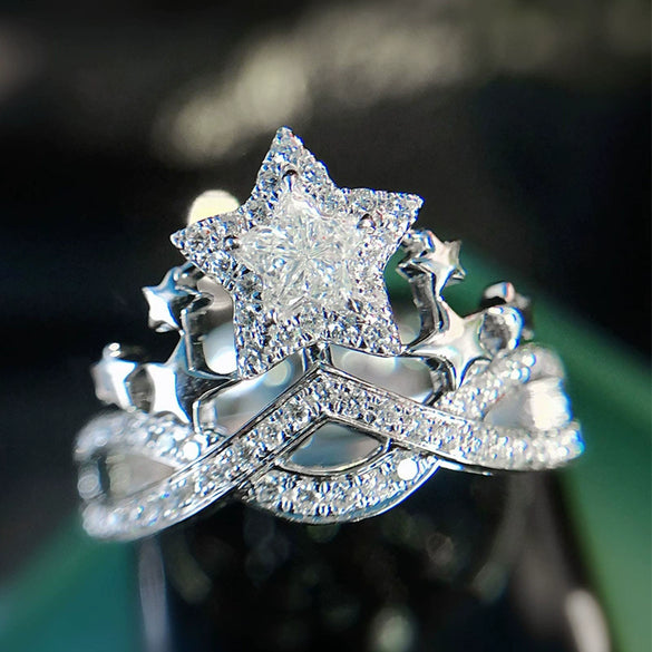Wholesale Ring Copper Luxury Simulation Zircon Fivepointed Star Crown Style Unisex