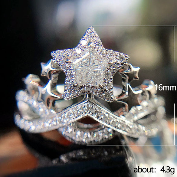 Wholesale Ring Copper Luxury Simulation Zircon Fivepointed Star Crown Style Unisex