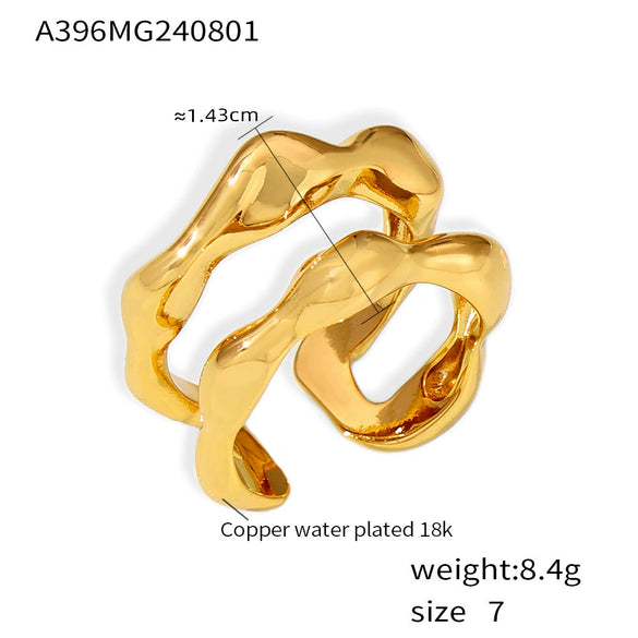 Wholesale Ring Copper Material Geometric Line Hollow Design 18K Gold Plated For Women
