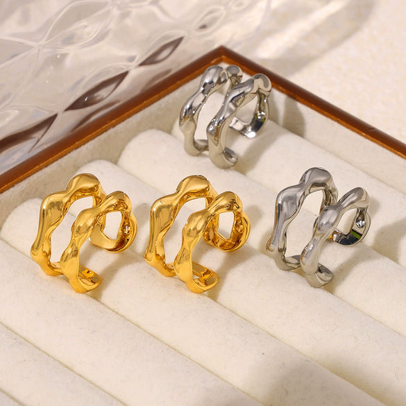 Wholesale Ring Copper Material Geometric Line Hollow Design 18K Gold Plated For Women