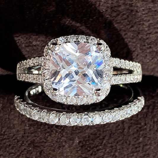 Wholesale Ring Copper Microinlaid Zircon Geometric Fashion Light Luxury Women's Engagement Couple Ring