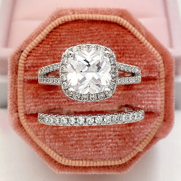 Wholesale Ring Copper Microinlaid Zircon Geometric Fashion Light Luxury Women's Engagement Couple Ring