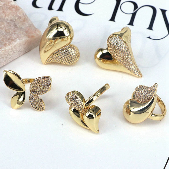 Wholesale Ring Copper Micropaved Butterfly Heart Water Drop Bow Style Jewelry For Women