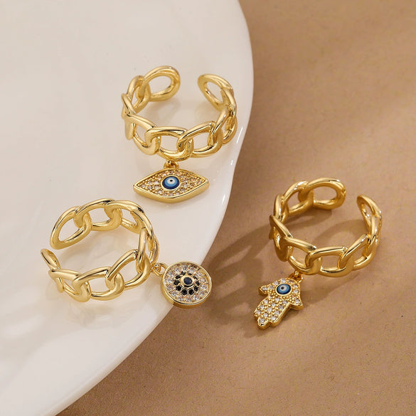 Wholesale Ring Copper Plated 18K Gold Zircon Geometric Devil's Eye Women's Retro Simple Micro Inlay