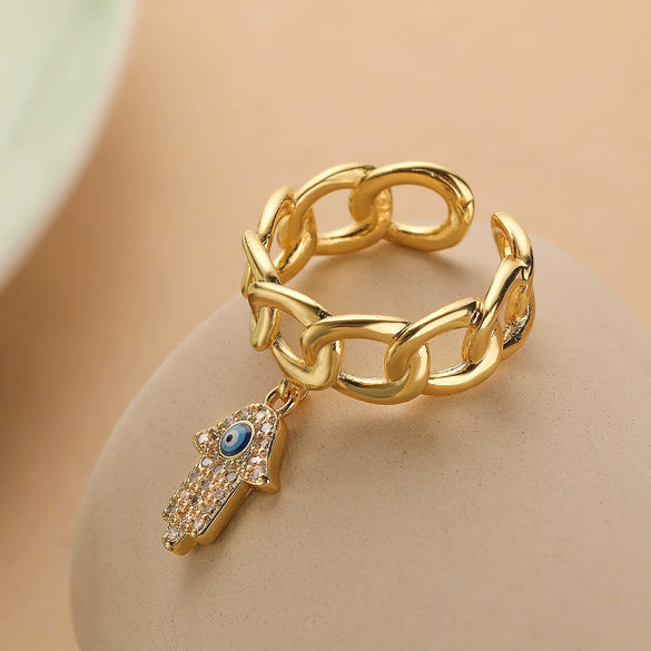 Wholesale Ring Copper Plated 18K Gold Zircon Geometric Devil's Eye Women's Retro Simple Micro Inlay