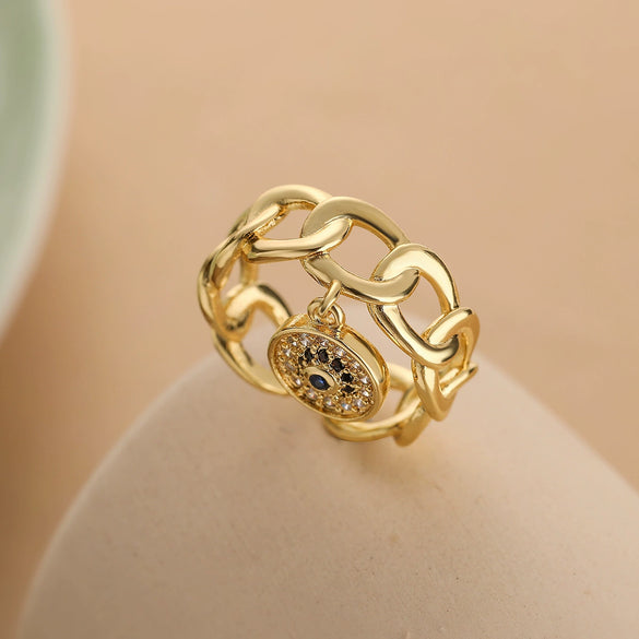 Wholesale Ring Copper Plated 18K Gold Zircon Geometric Devil's Eye Women's Retro Simple Micro Inlay