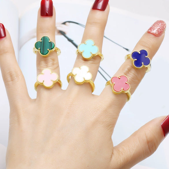 Wholesale Ring Copper Plated Real Gold Fourleaf Clover Geometric Style Electroplating Unisex