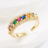 Wholesale Ring Copper Plated Real Gold Inlaid With Colored Zircon Geometric Style Unisex Opening Adjustable