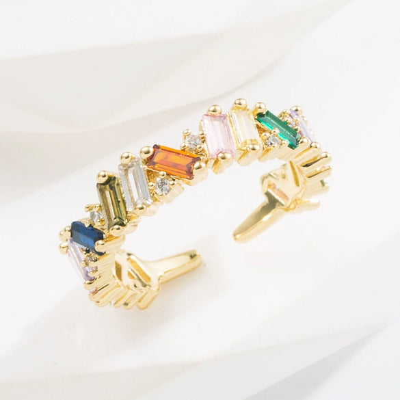 Wholesale Ring Copper Plated Real Gold Inlaid With Colored Zircon Geometric Style Unisex Opening Adjustable