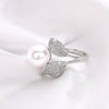 Wholesale Ring Copper Princess Style Geometric Leaf Imitation Pearl Electroplating Design Women's