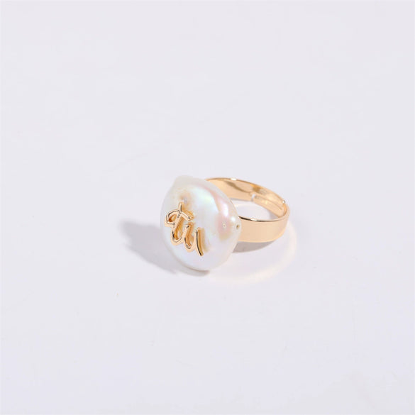 Wholesale Ring Copper Set With Pearls Geometric Twelve Constellations Asymmetrical Niche Design Women's