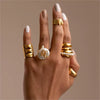 Wholesale Ring Copper Set With Pearls Geometric Twelve Constellations Asymmetrical Niche Design Women's