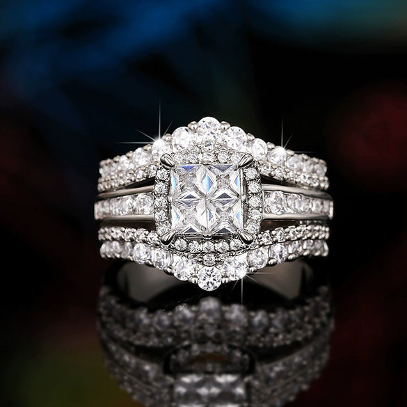 Wholesale Ring Copper Set With Zirconia Geometric Lady Style Square Stitching Crown Design
