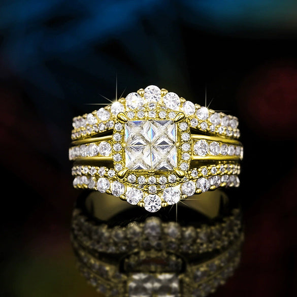 Wholesale Ring Copper Set With Zirconia Geometric Lady Style Square Stitching Crown Design