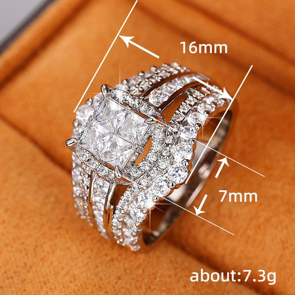 Wholesale Ring Copper Set With Zirconia Geometric Lady Style Square Stitching Crown Design