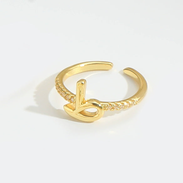 Wholesale Ring Copper Simple Letter Style Electroplating Inlaid With Zircon