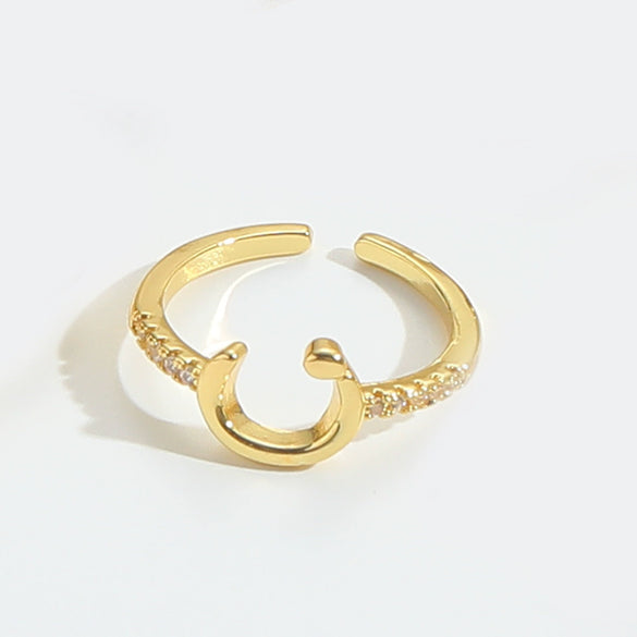 Wholesale Ring Copper Simple Letter Style Electroplating Inlaid With Zircon