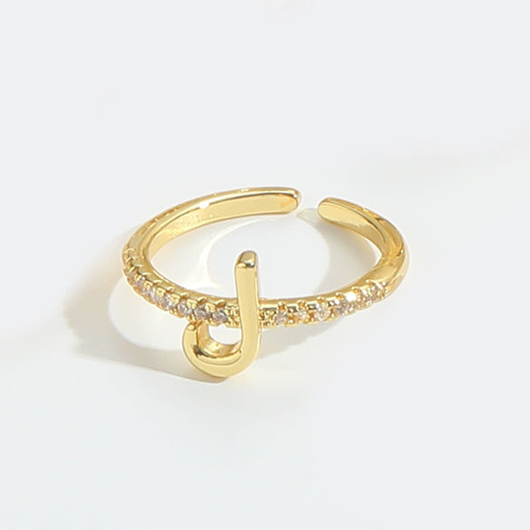 Wholesale Ring Copper Simple Letter Style Electroplating Inlaid With Zircon