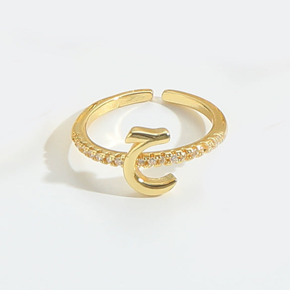 Wholesale Ring Copper Simple Letter Style Electroplating Inlaid With Zircon
