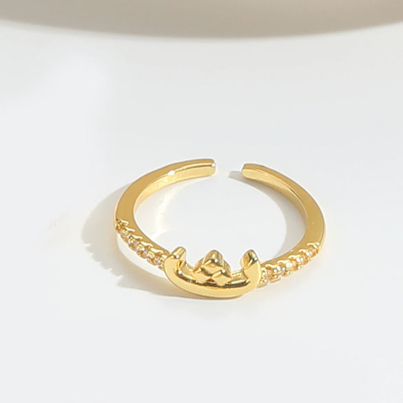 Wholesale Ring Copper Simple Letter Style Electroplating Inlaid With Zircon