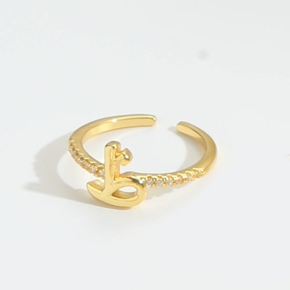 Wholesale Ring Copper Simple Letter Style Electroplating Inlaid With Zircon