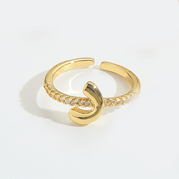 Wholesale Ring Copper Simple Letter Style Electroplating Inlaid With Zircon