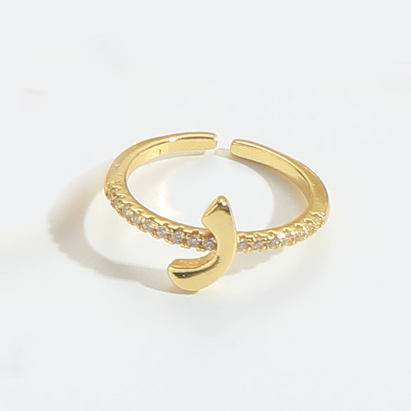 Wholesale Ring Copper Simple Letter Style Electroplating Inlaid With Zircon