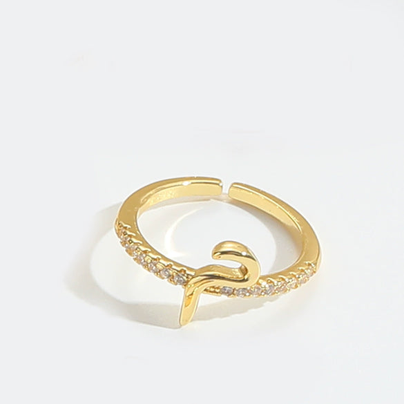 Wholesale Ring Copper Simple Letter Style Electroplating Inlaid With Zircon
