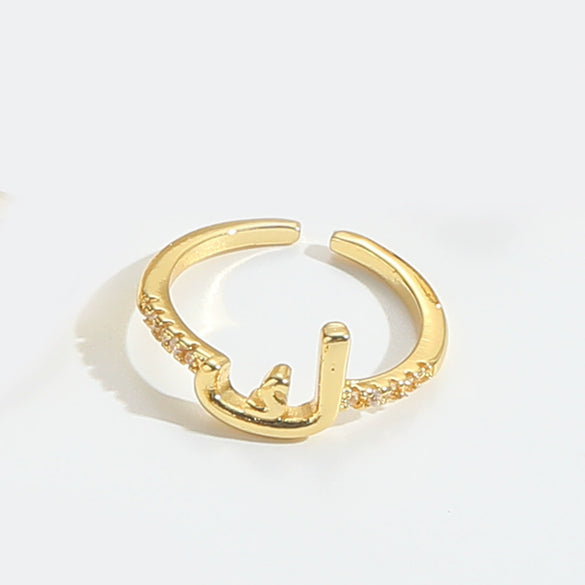 Wholesale Ring Copper Simple Letter Style Electroplating Inlaid With Zircon