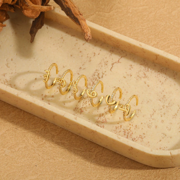 Wholesale Ring Copper Simple Letter Style Electroplating Inlaid With Zircon