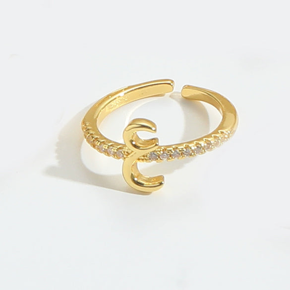 Wholesale Ring Copper Simple Letter Style Electroplating Inlaid With Zircon