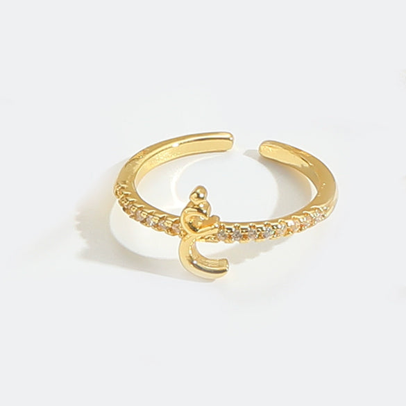 Wholesale Ring Copper Simple Letter Style Electroplating Inlaid With Zircon