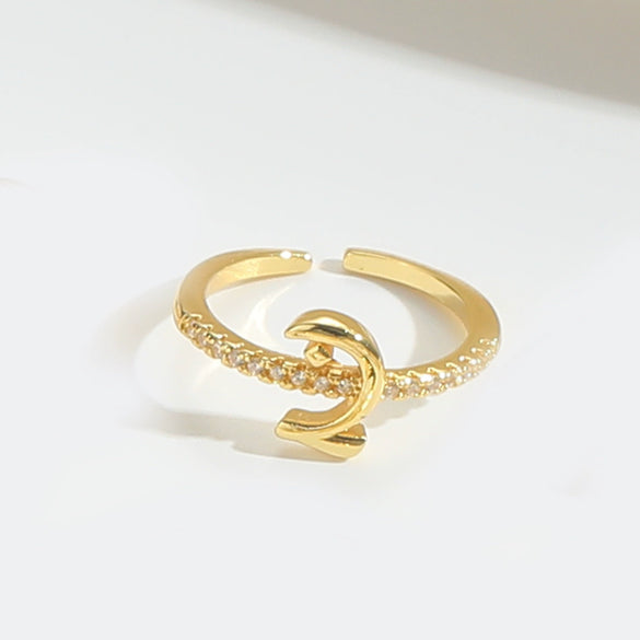 Wholesale Ring Copper Simple Letter Style Electroplating Inlaid With Zircon