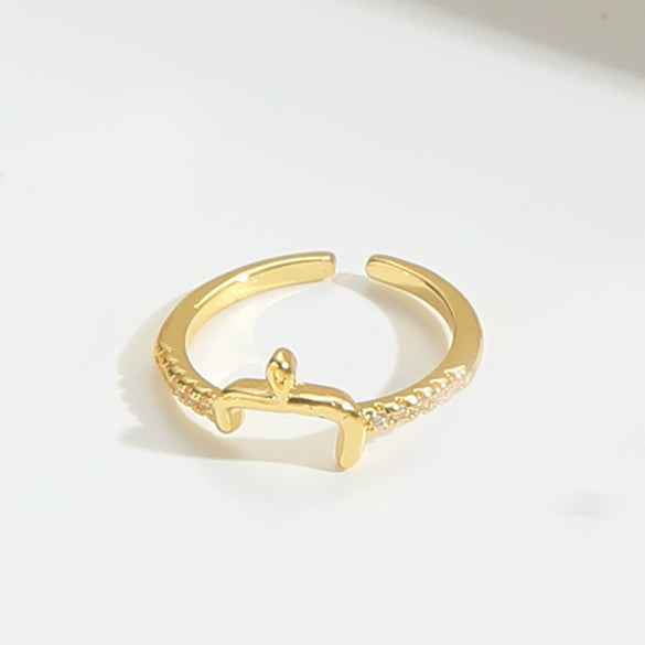 Wholesale Ring Copper Simple Letter Style Electroplating Inlaid With Zircon