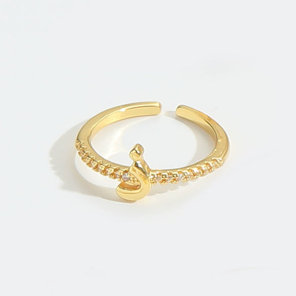 Wholesale Ring Copper Simple Letter Style Electroplating Inlaid With Zircon